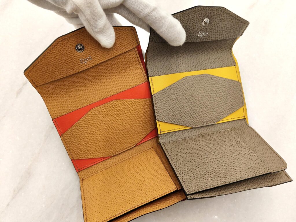 Epoi　日本製　革小物　グランフロント　大阪　SUMMER SALE　special price　バッグ　財布　革製品　バイカラー　三つ折り財布　ミニ財布